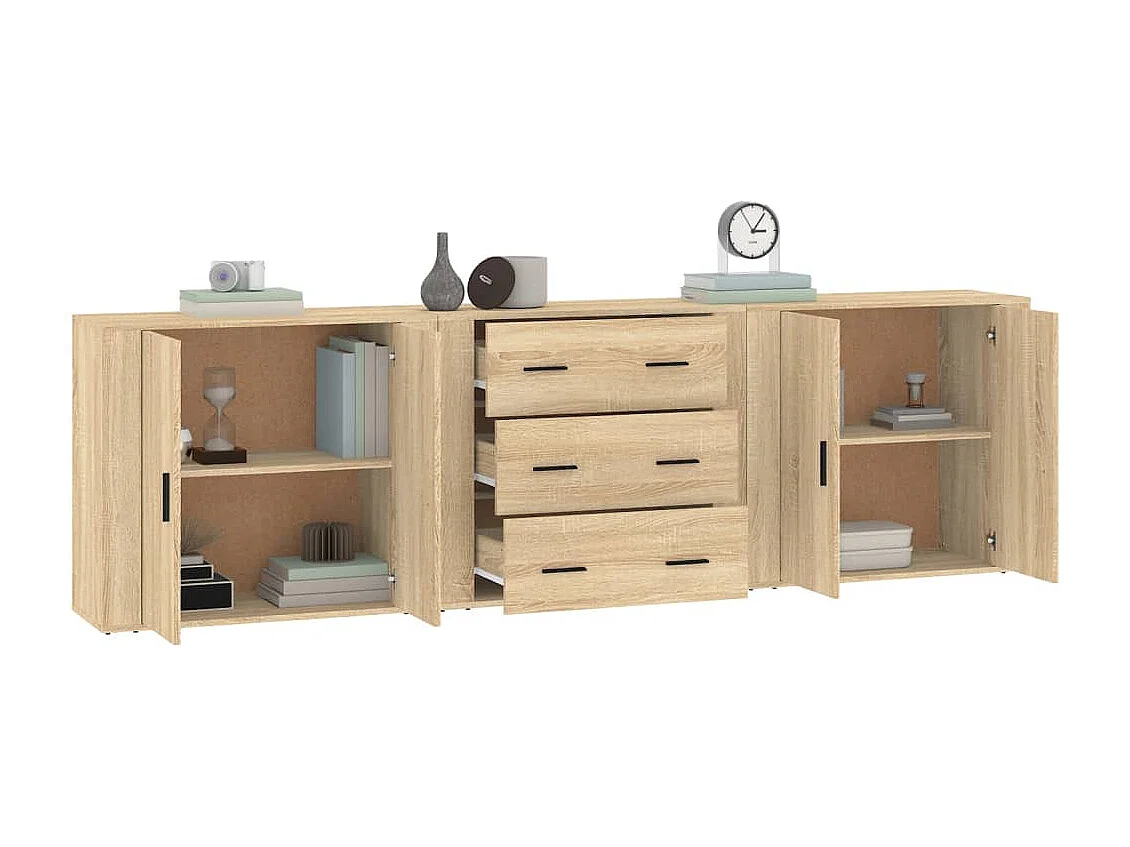 Aparadores 3 piezas madera contrachapada color roble sonoma