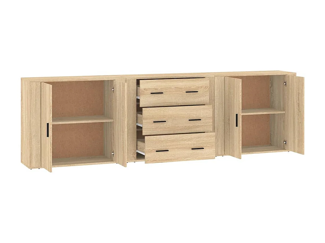 Aparadores 3 piezas madera contrachapada color roble sonoma