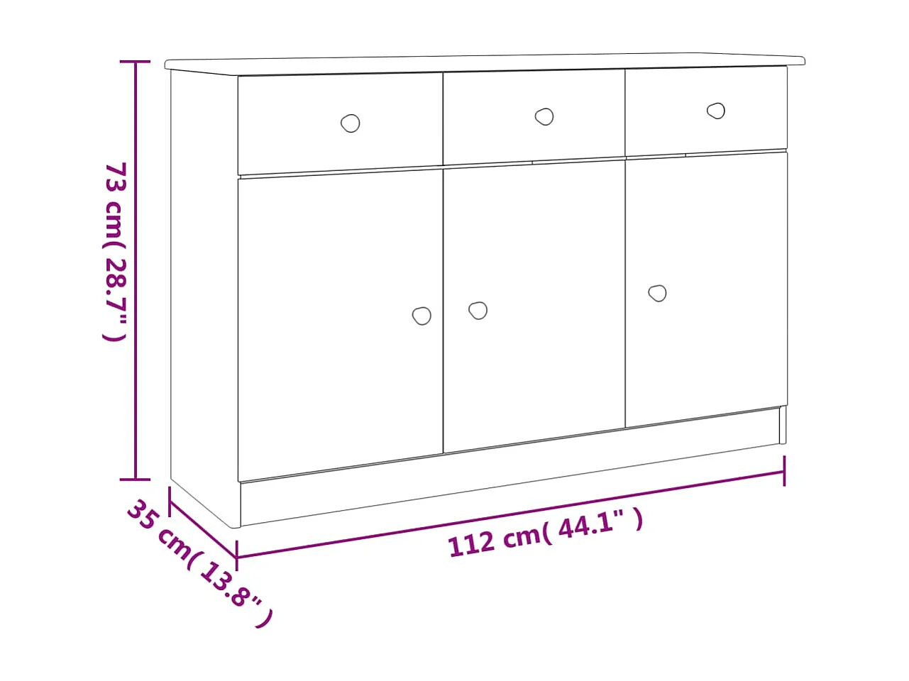 Buffet ALTA 112x35x73 cm bois massif de pin