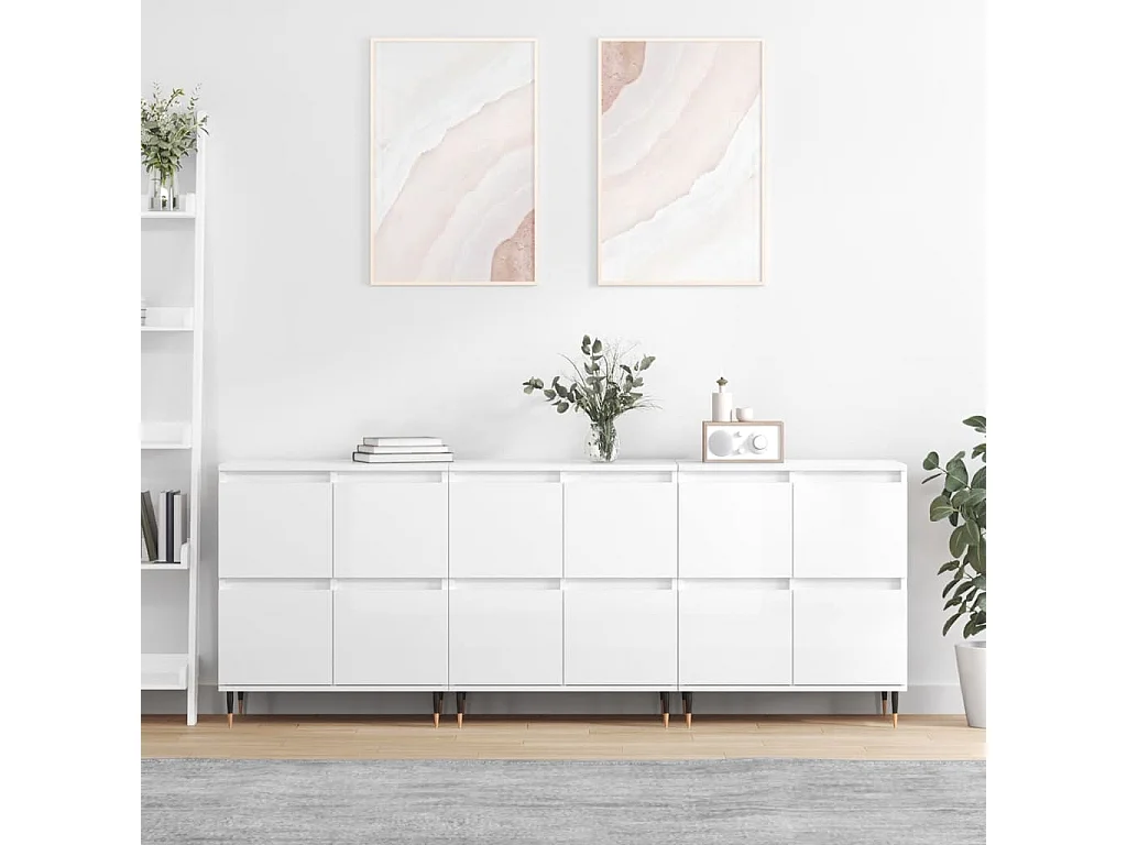 Buffets 3 pièces blanc brillant bois d'ingénierie