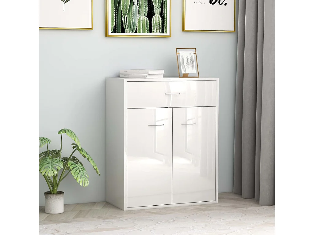 Buffet Blanc brillant 60x30x75 cm Aggloméré