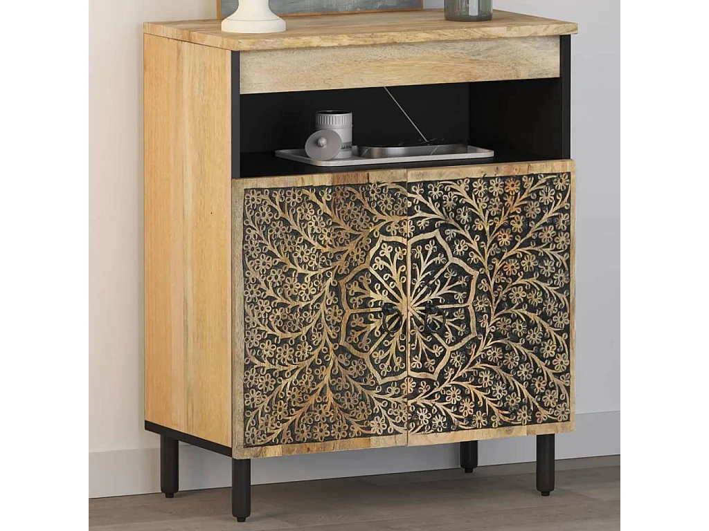 Armario auxiliar madera maciza de mango 60x33x75 cm