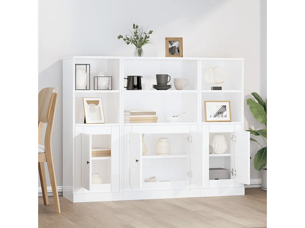 Buffets 3 pièces blanc brillant bois d'ingénierie