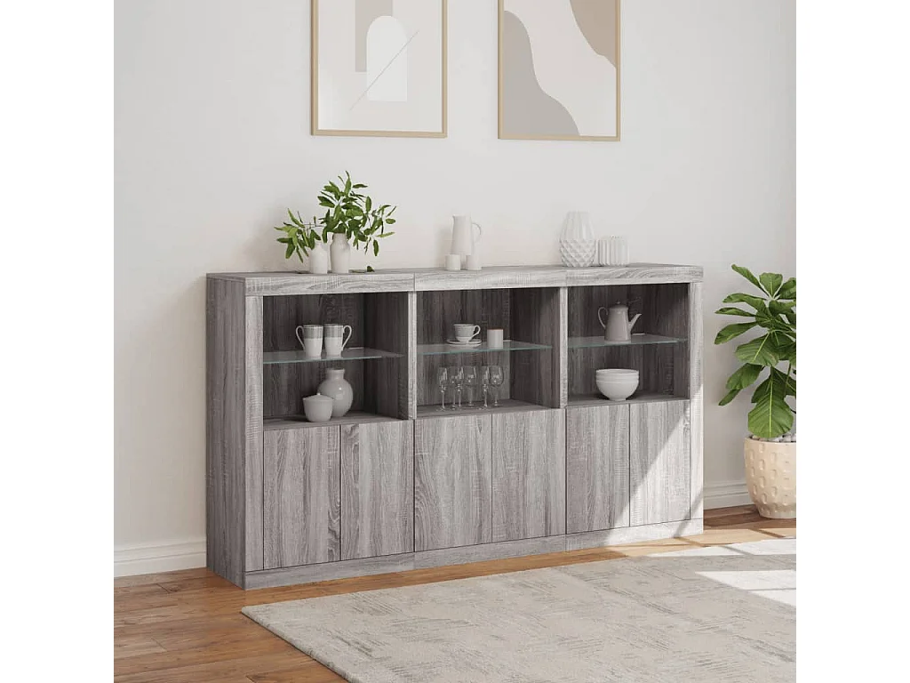 Dressoir met LED-verlichting 181,5x37x100 cm grijs sonoma eiken