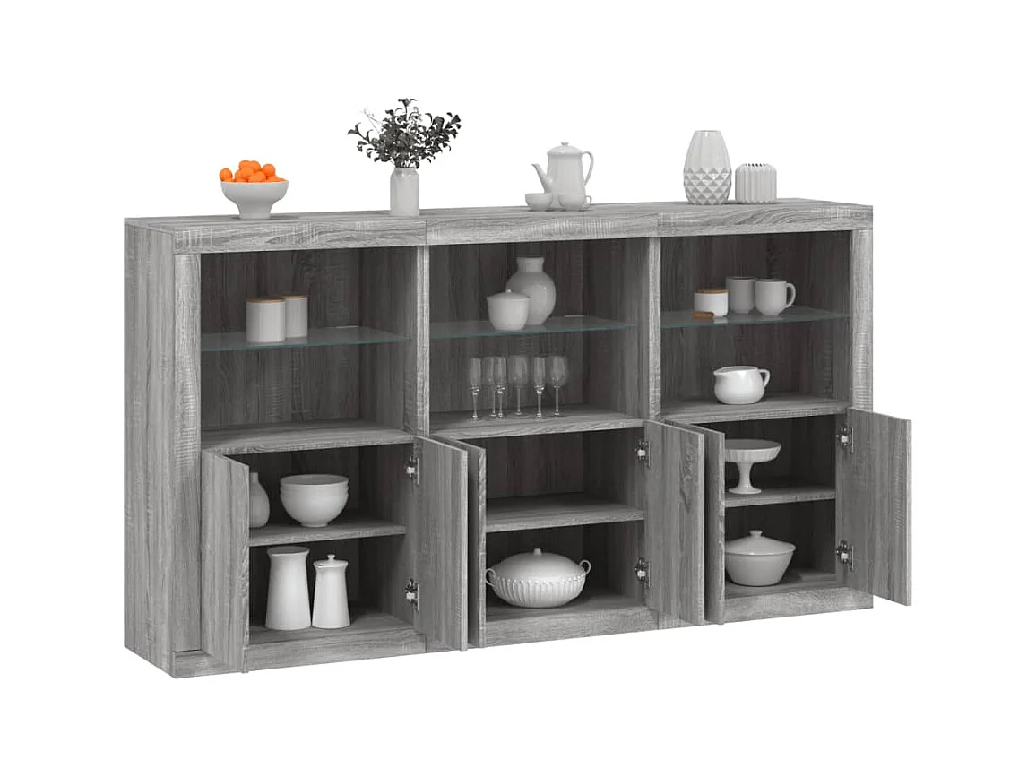 Buffet avec lumières LED sonoma gris 181,5x37x100 cm