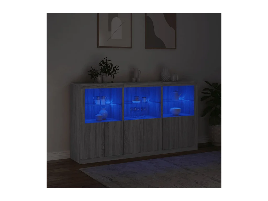 Buffet avec lumières LED sonoma gris 181,5x37x100 cm