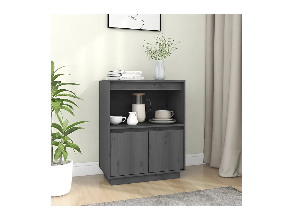 Buffet Gris 60x34x75 cm Bois massif de pin
