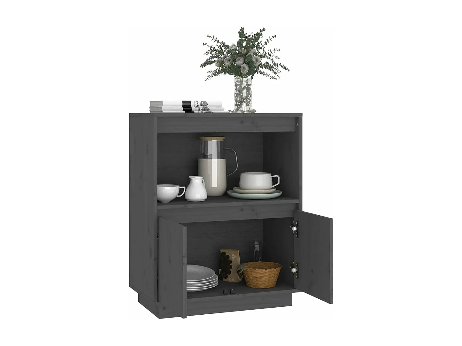 Buffet Gris 60x34x75 cm Bois massif de pin