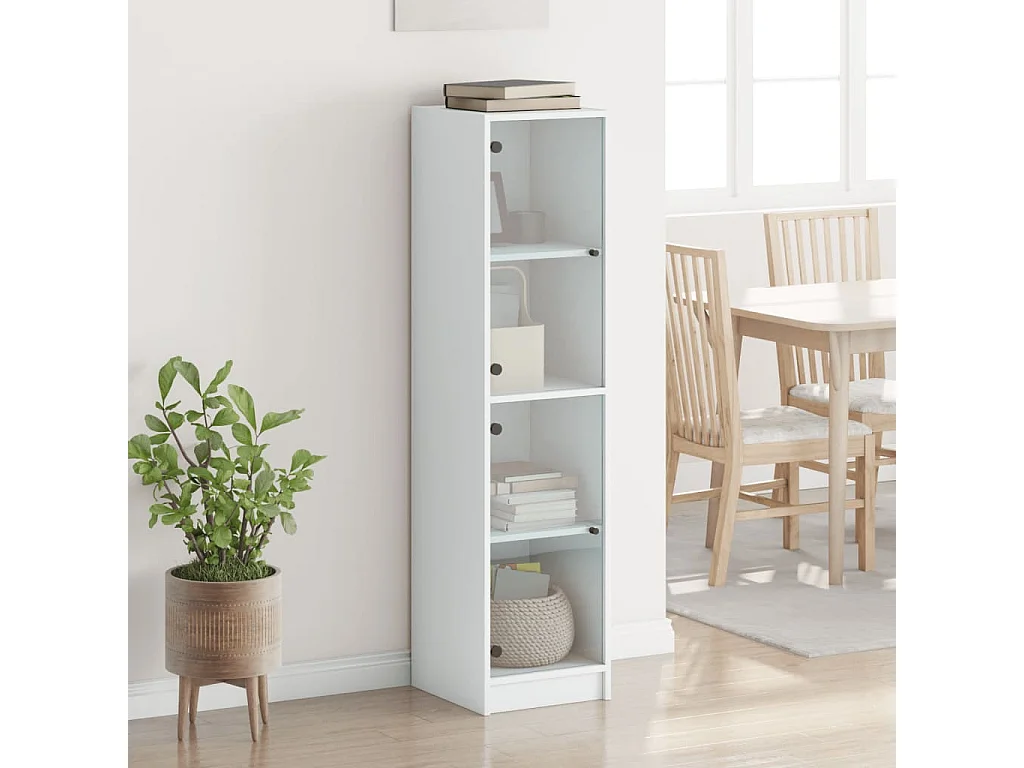 Buffet avec portes en verre blanc 35x37x142 cm