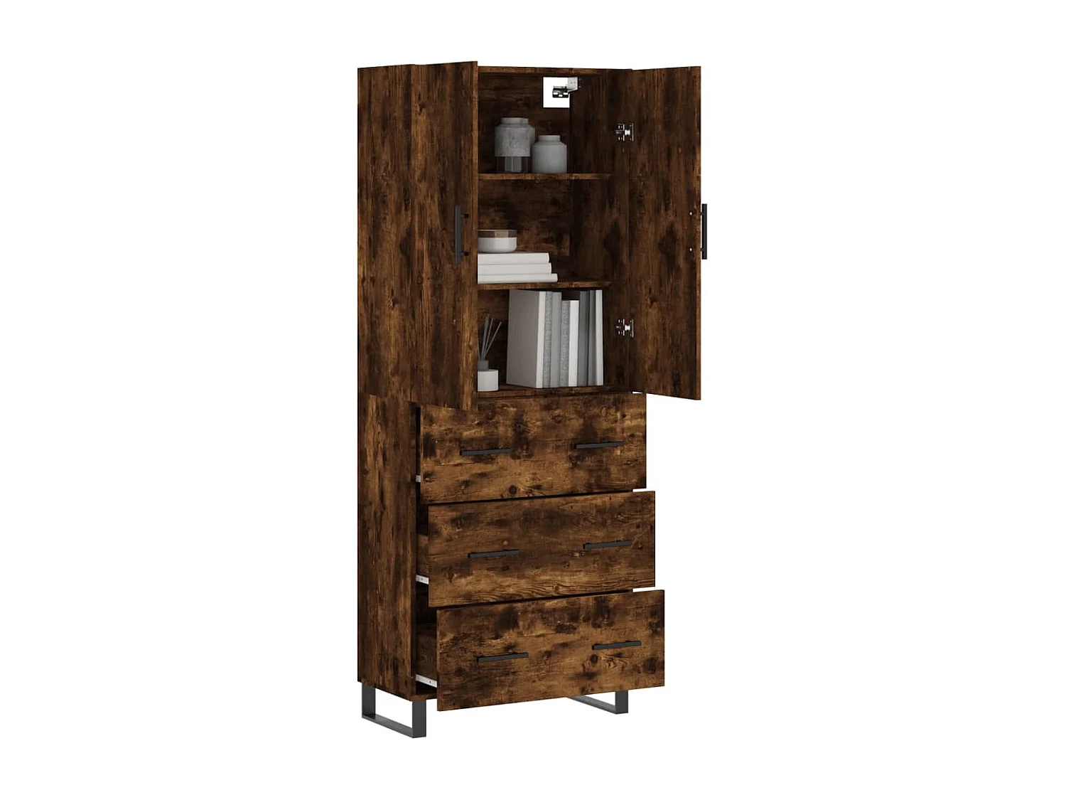 Buffet haut Chêne fumé 69,5x34x180 cm Bois d'ingénierie