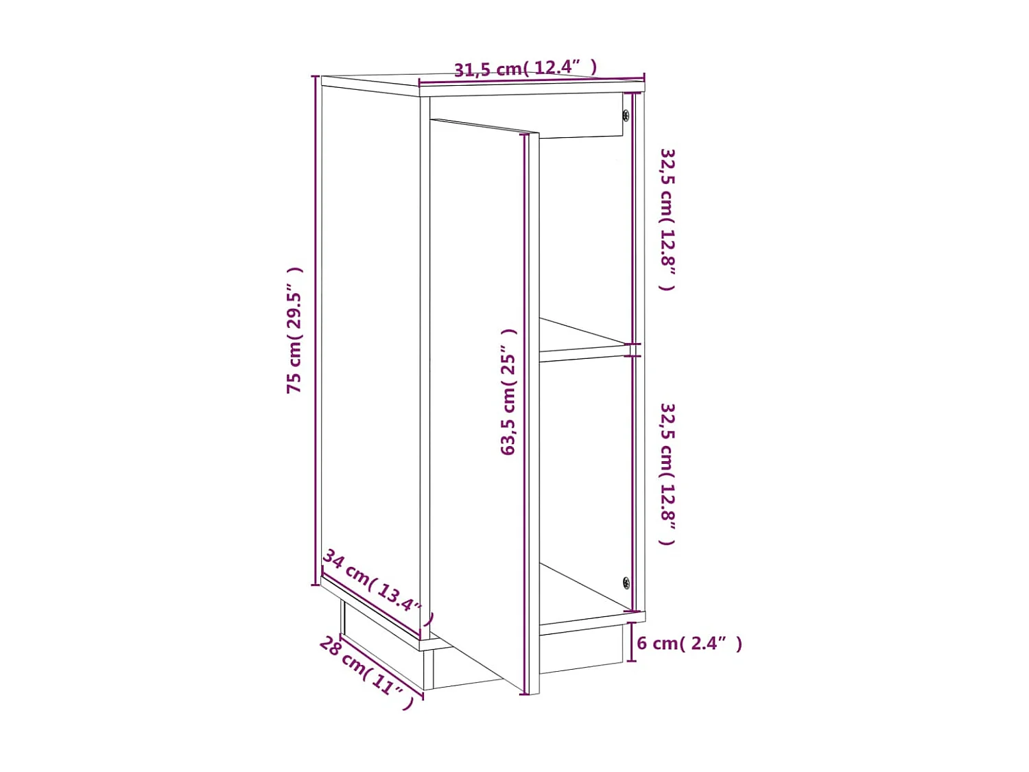 Buffet Blanc 31,5x34x75 cm Bois massif de pin