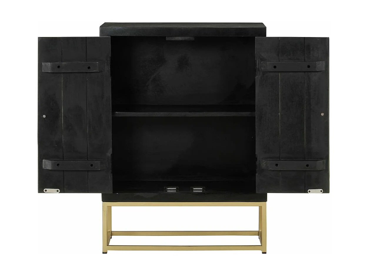 Buffet avec 2 portes noir et doré 55x30x75 cm manguier