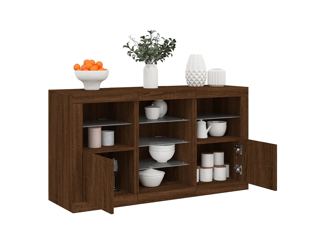 Buffet avec lumières LED chêne marron 123x37x67 cm