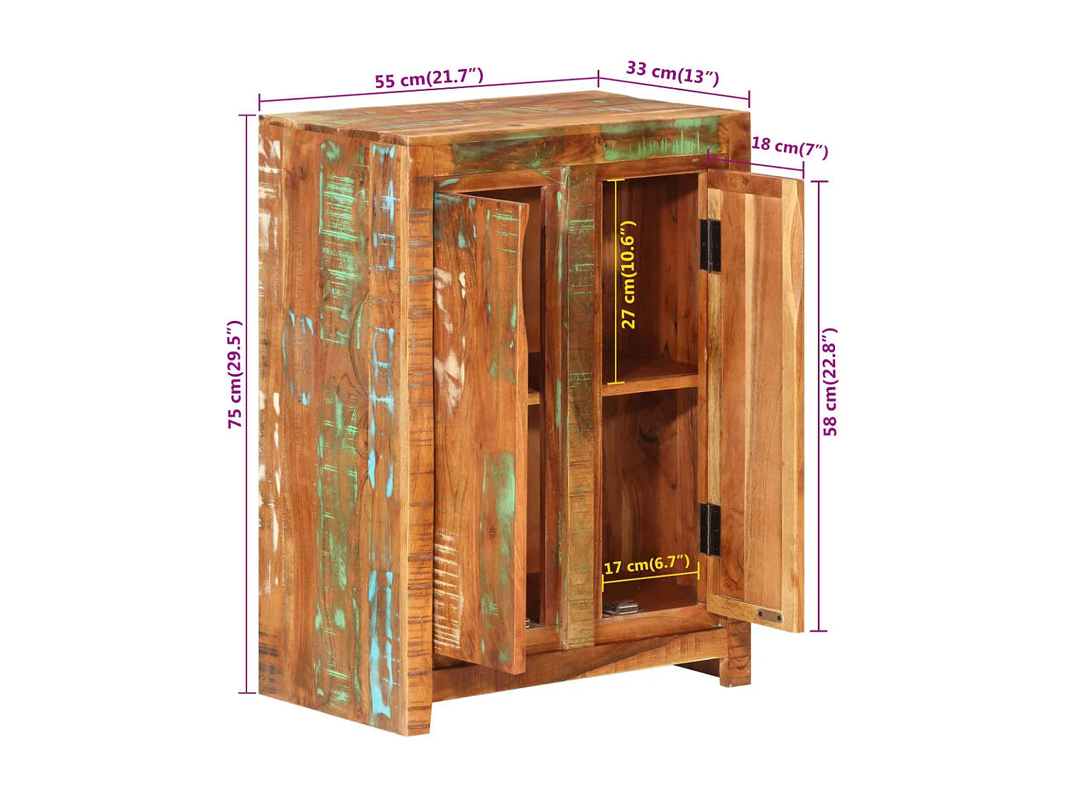 Buffet 55x33x75 cm bois massif de récupération