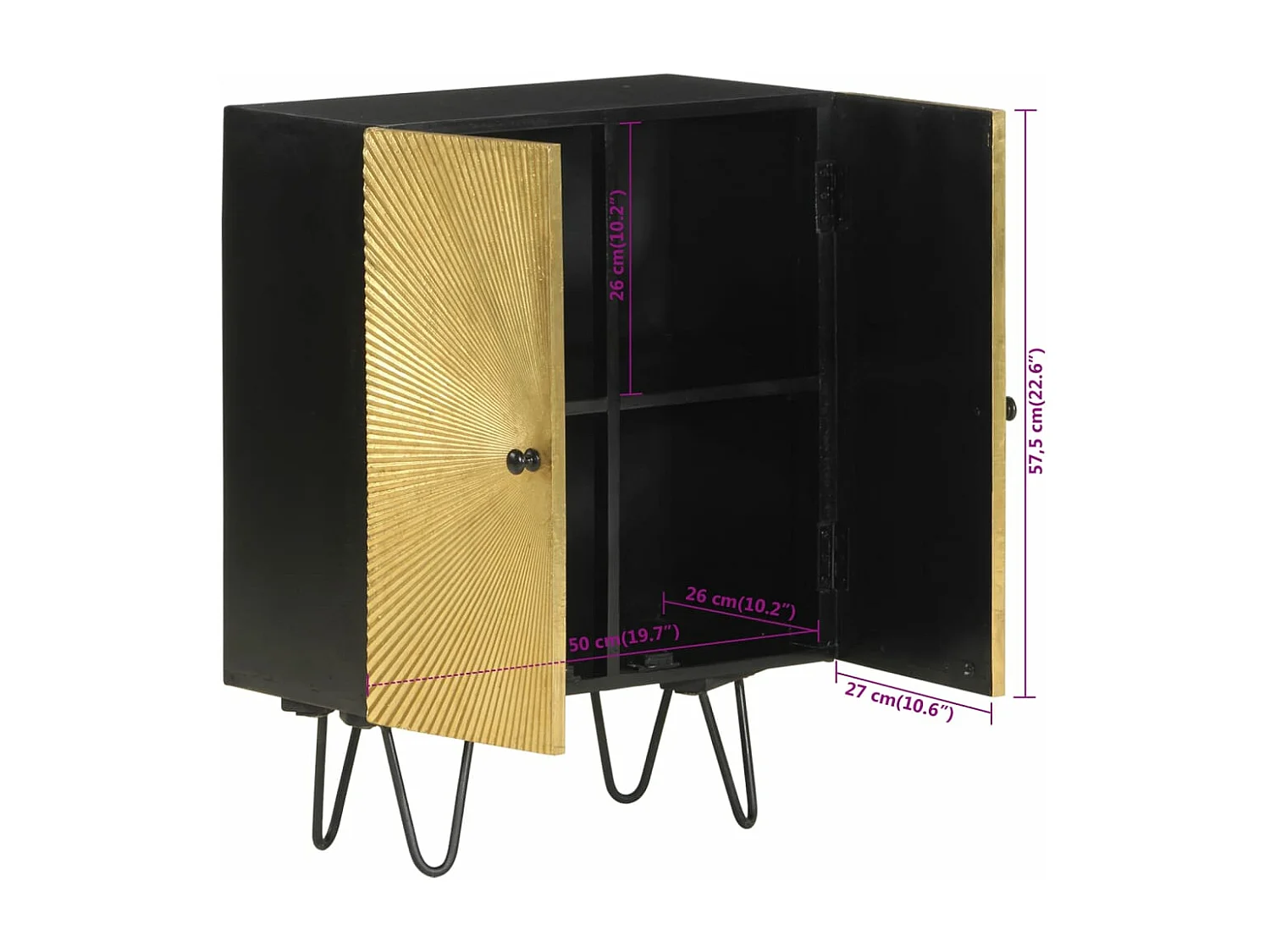 Aparador de madera maciza de mango 55x30x75 cm