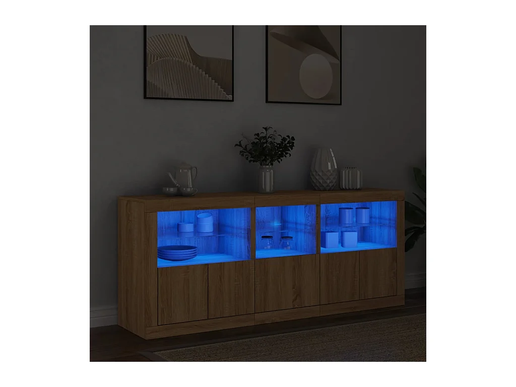Buffet avec lumières LED chêne sonoma 162x37x67 cm