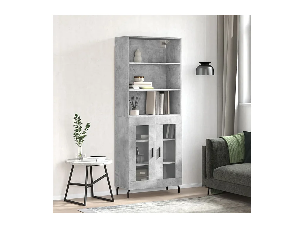 Aparador alto madera contrachapada gris hormigón 69,5x34x180 cm