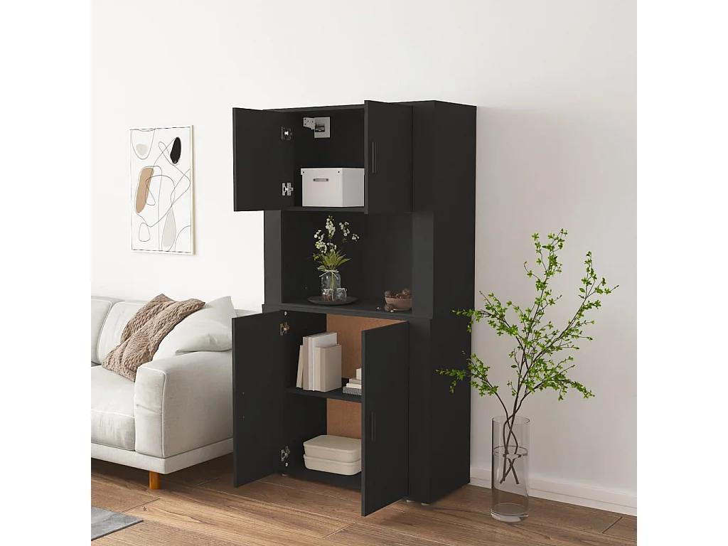 Buffet haut Noir Bois d'ingénierie