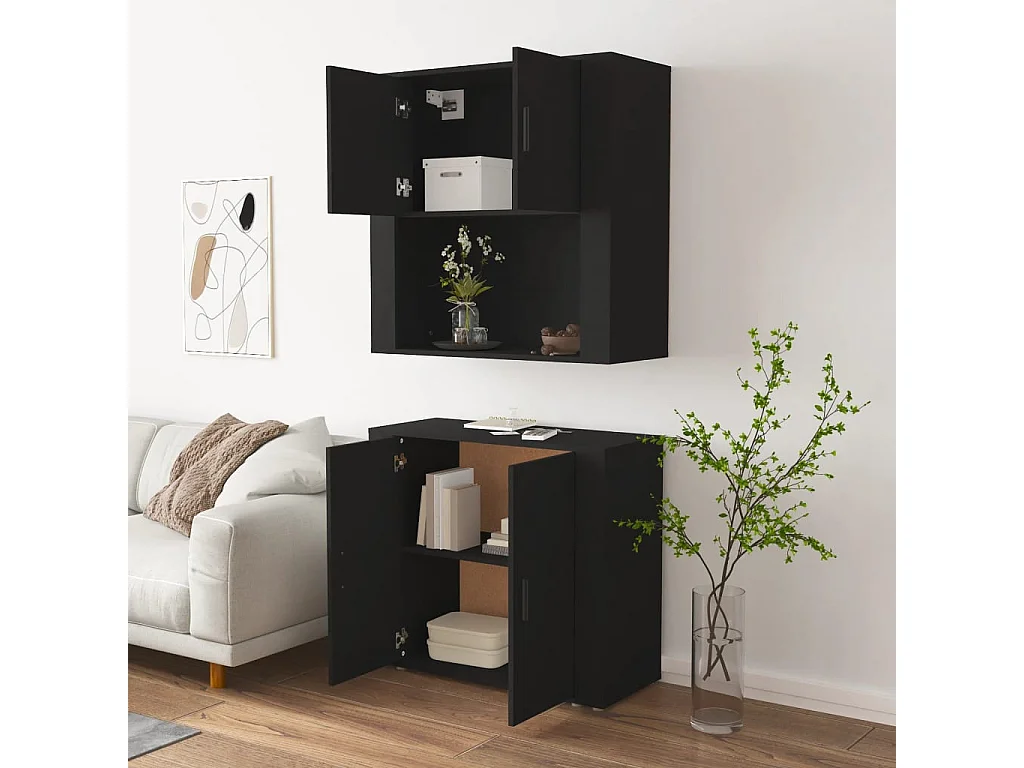 Buffet haut Noir Bois d'ingénierie