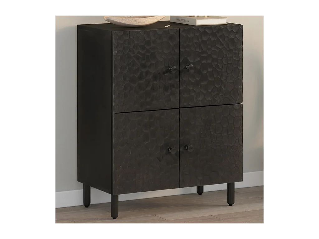 Armoire latérale noir 60x33x75 cm bois massif de manguier