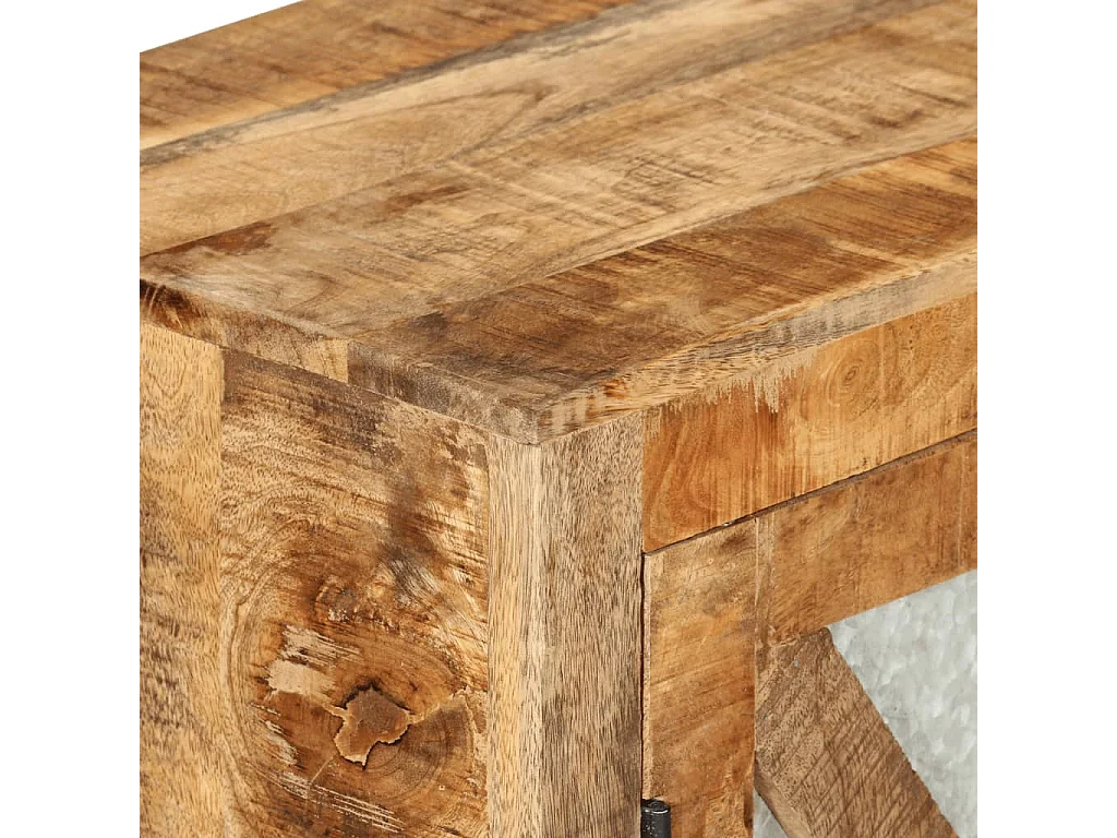 Buffet 80x30x71 cm bois de manguier brut massif et métal