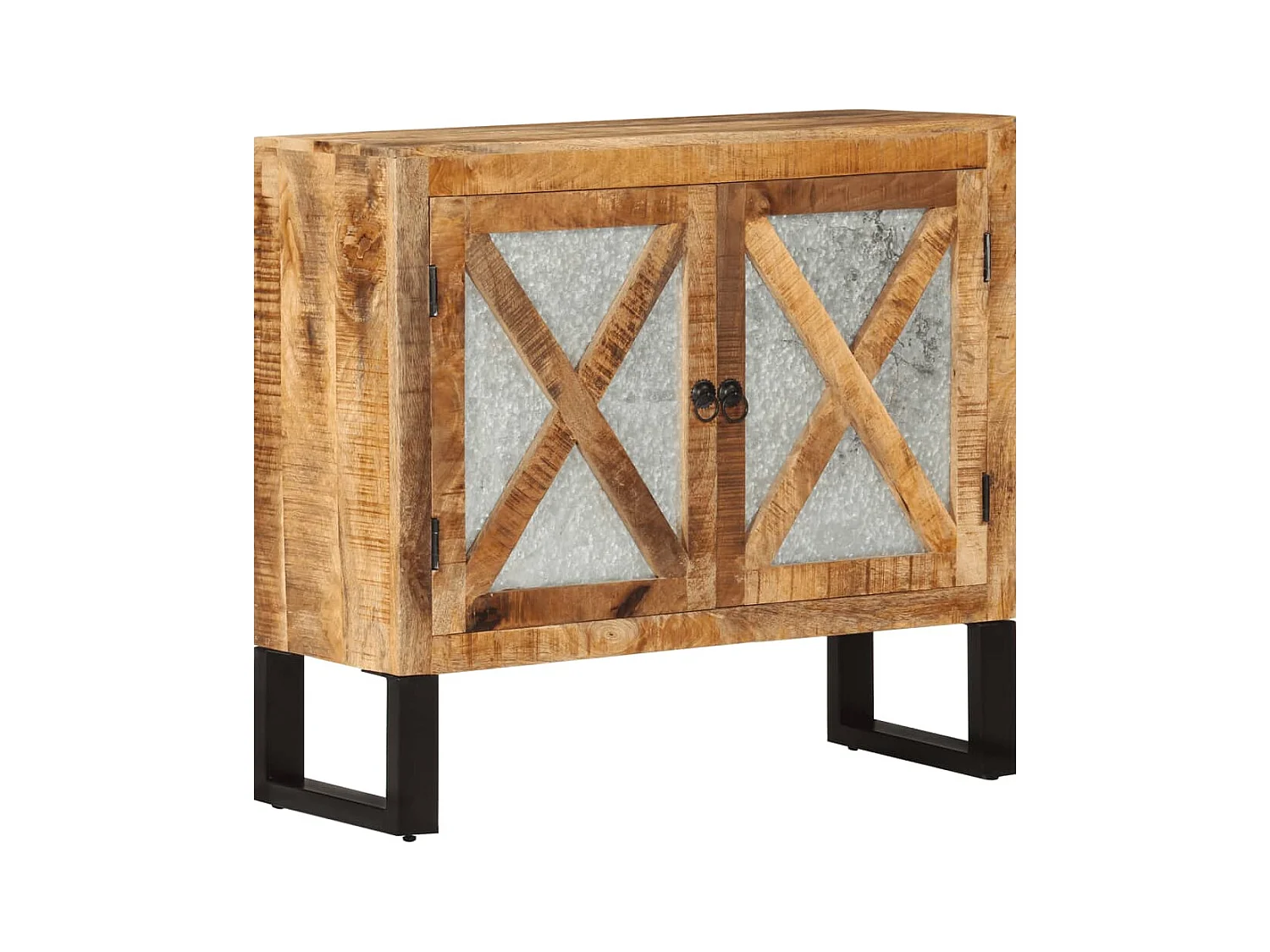 Buffet 80x30x71 cm bois de manguier brut massif et métal