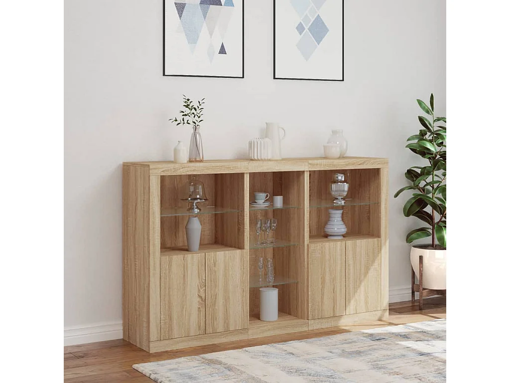 Buffet avec lumières LED chêne sonoma 162x37x100 cm