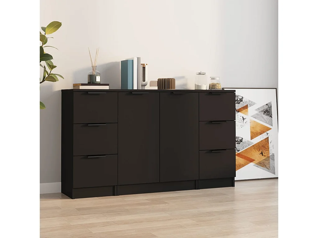 Buffets 3 pièces noir bois d'ingénierie