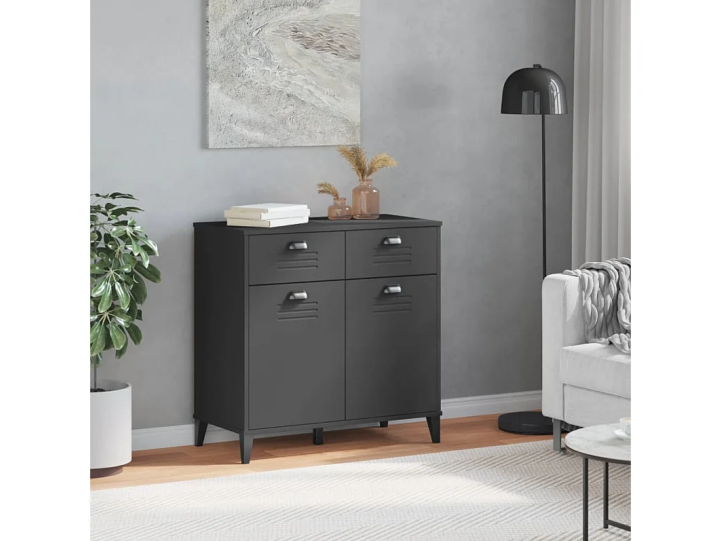 Dressoir VIKEN 80x40x80 cm bewerkt hout antracietgrijs