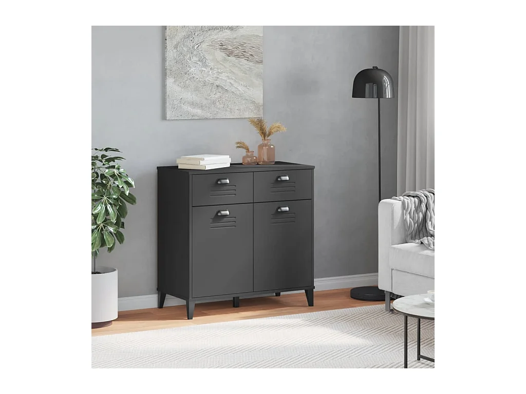 Aparador VIKEN madera maciza de pino gris antracita 80x40x80 cm