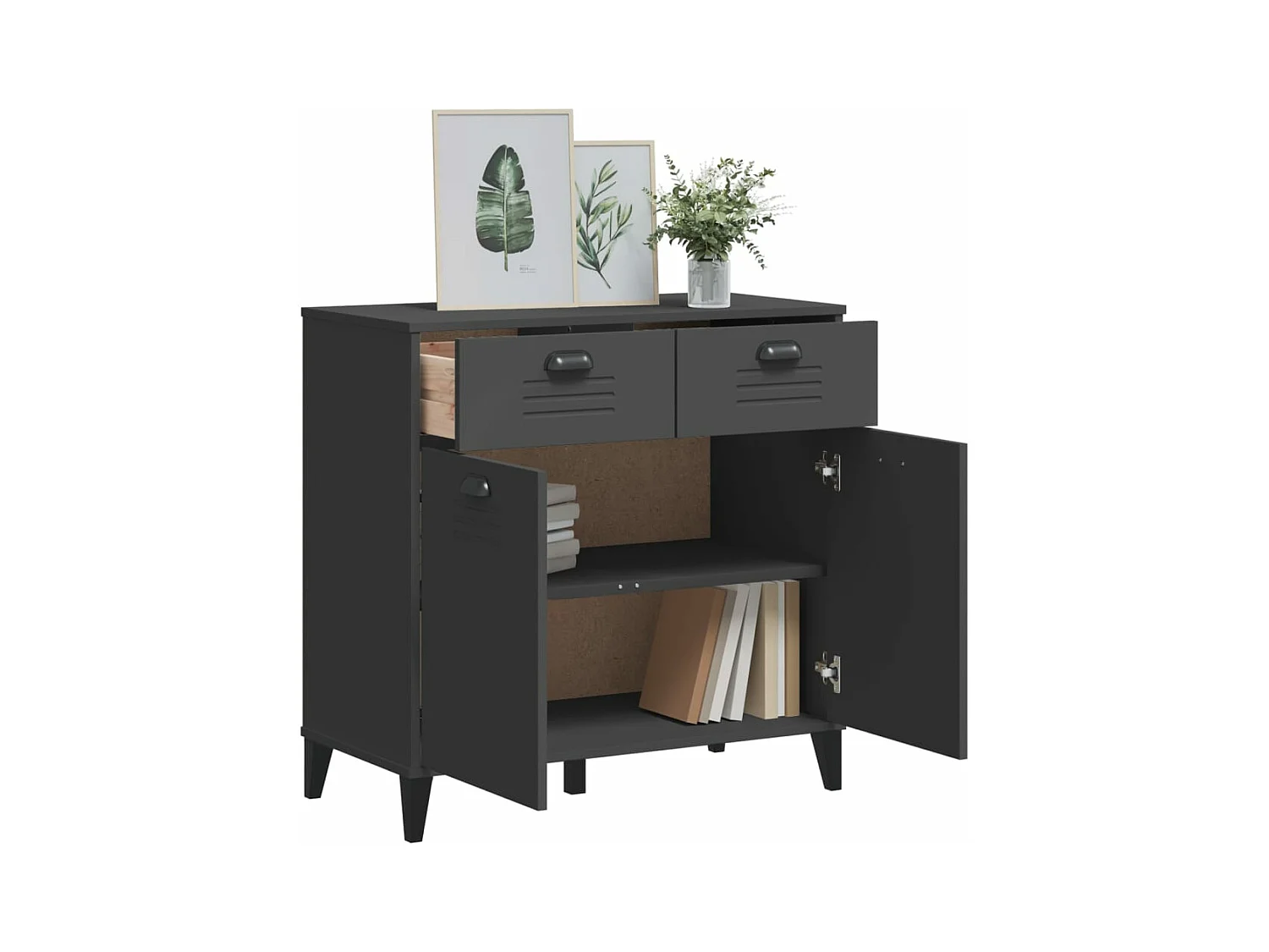 Aparador VIKEN madera maciza de pino gris antracita 80x40x80 cm