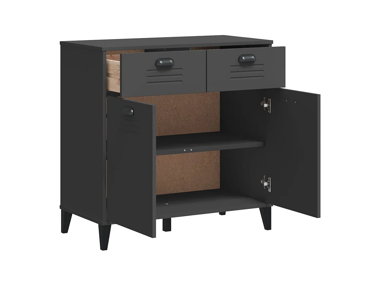 Aparador VIKEN madera maciza de pino gris antracita 80x40x80 cm