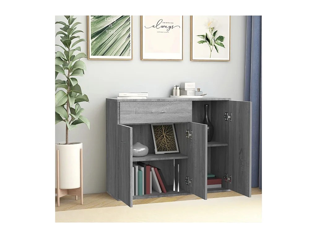 Dressoir 88x30x70 cm bewerkt hout grijs sonoma eikenkleurig
