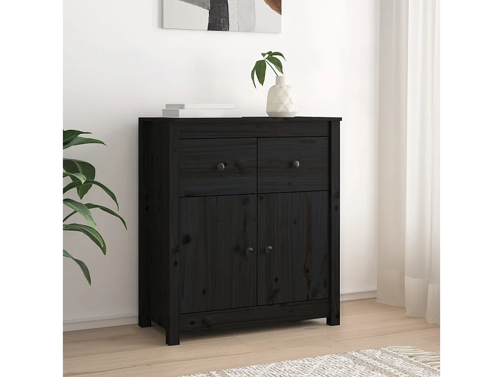 Buffet Noir 70x35x80 cm Bois massif de pin