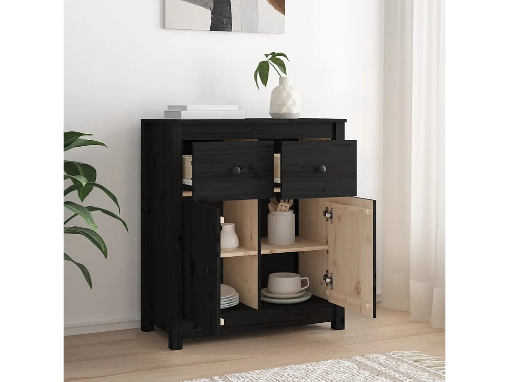 Buffet Noir 70x35x80 cm Bois massif de pin