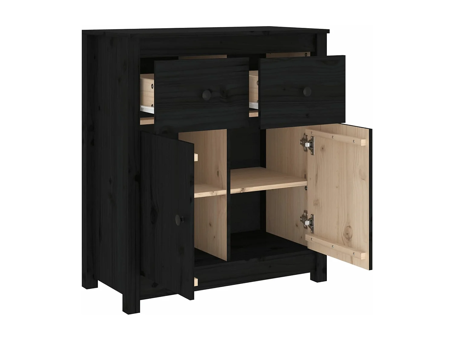 Buffet Noir 70x35x80 cm Bois massif de pin