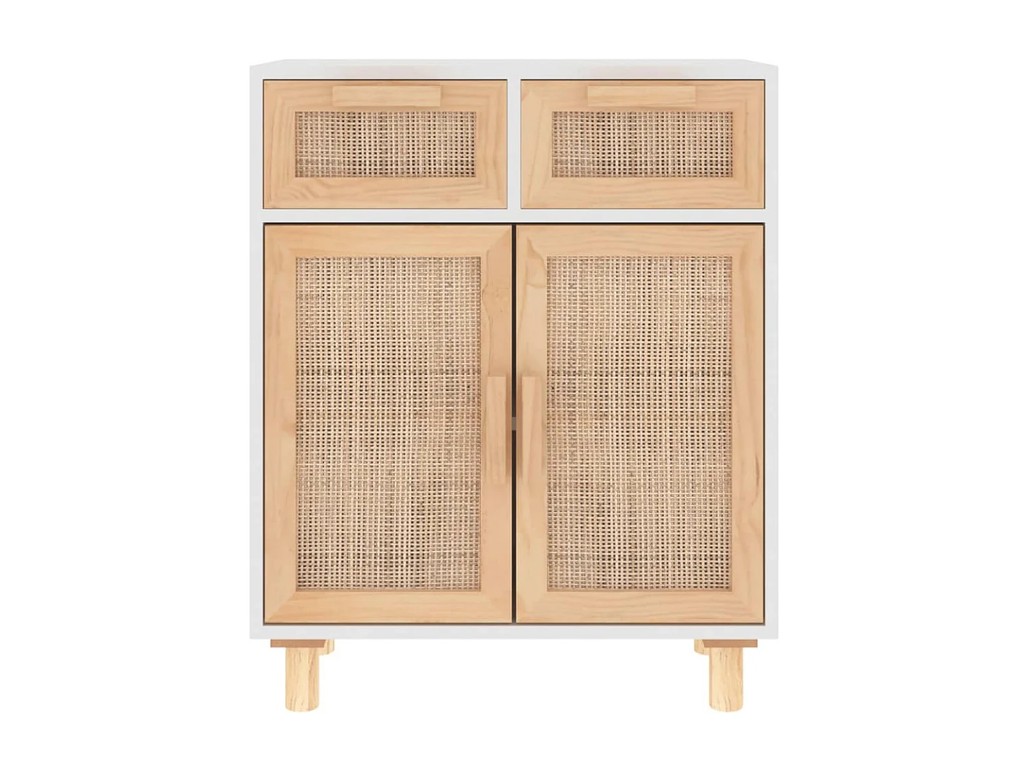 Buffet Blanc 60x30x75 cm Bois de pin massif et rotin naturel