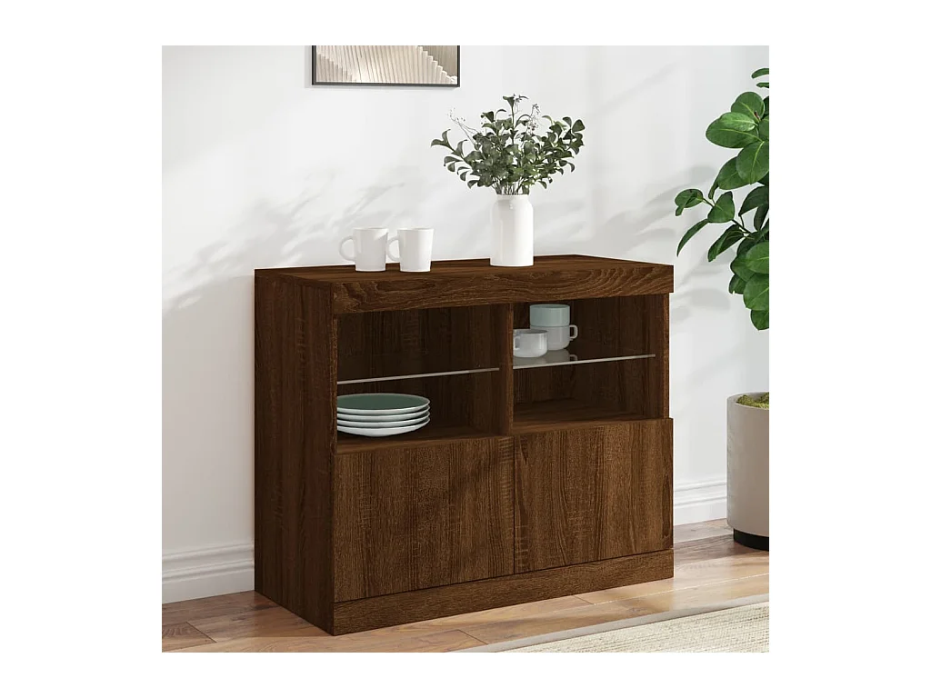 Buffet avec lumières LED chêne marron 81x37x67 cm