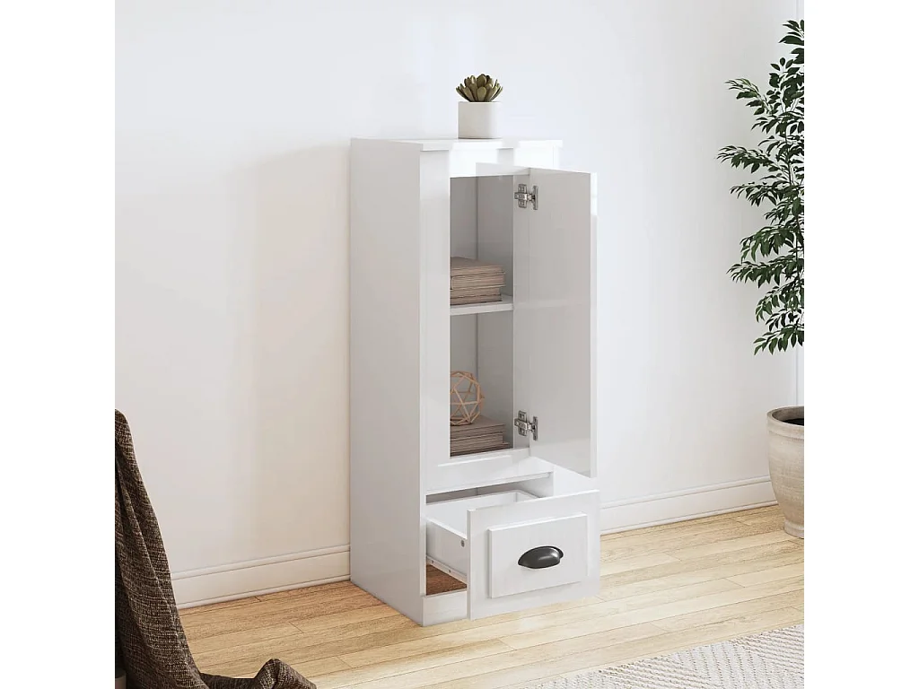 Hoge kast 36x35,5x103,5 cm bewerkt hout hoogglans wit