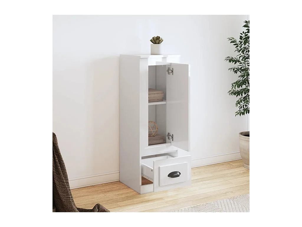 Aparador madera contrachapada blanco brillo 36x35,5x103,5 cm