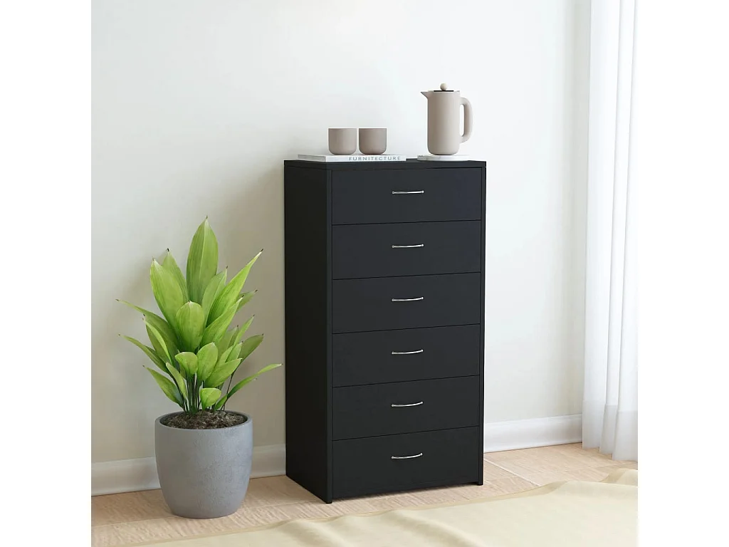 Buffet avec 6 tiroirs Noir 50x34x96 cm Aggloméré