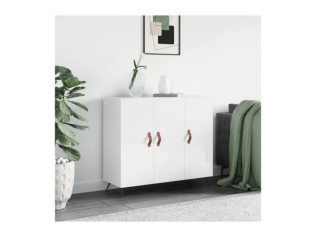 Buffet blanc brillant 90x34x80 cm bois d'ingénierie