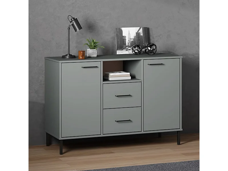 Buffet avec pieds en métal Gris 113x40x77 cm Bois massif OSLO
