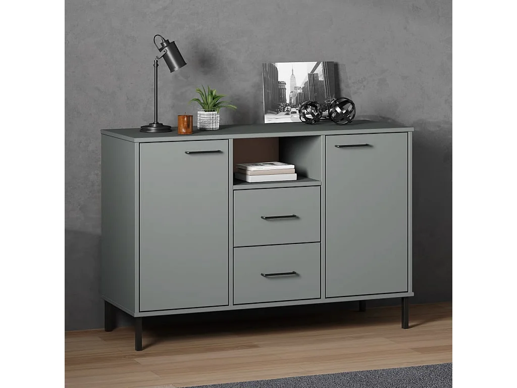 Buffet avec pieds en métal Gris 113x40x77 cm Bois massif OSLO