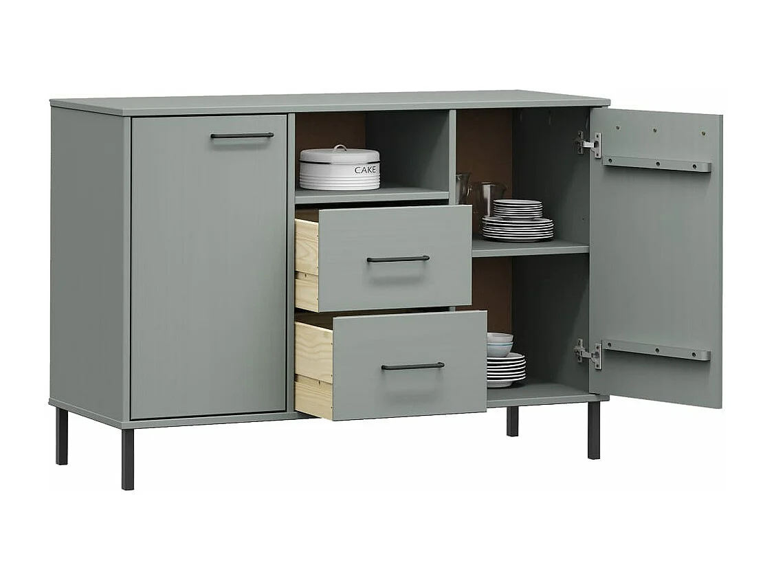 Buffet avec pieds en métal Gris 113x40x77 cm Bois massif OSLO