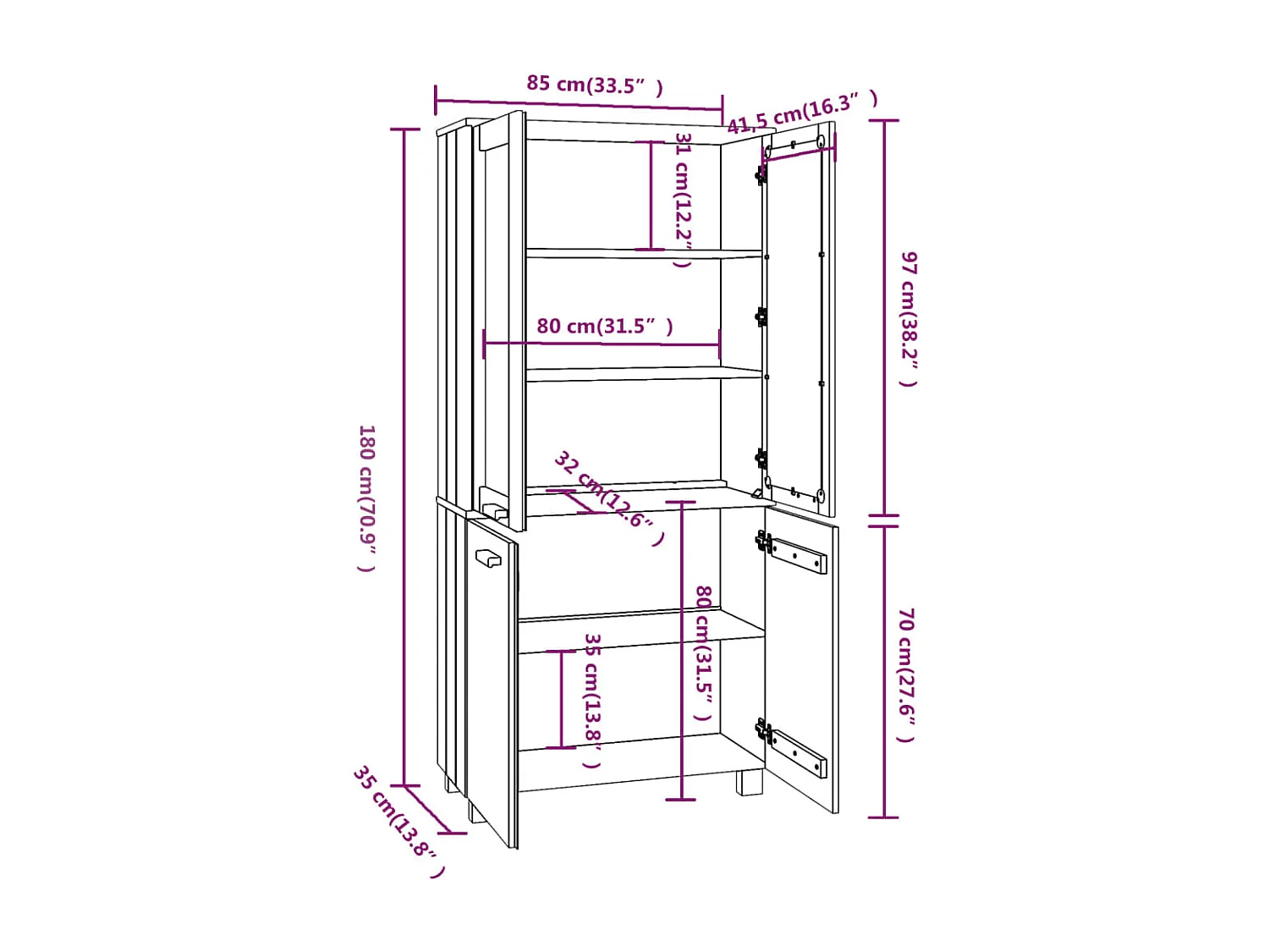 Aparador HAMAR madera de pino maciza marrón miel