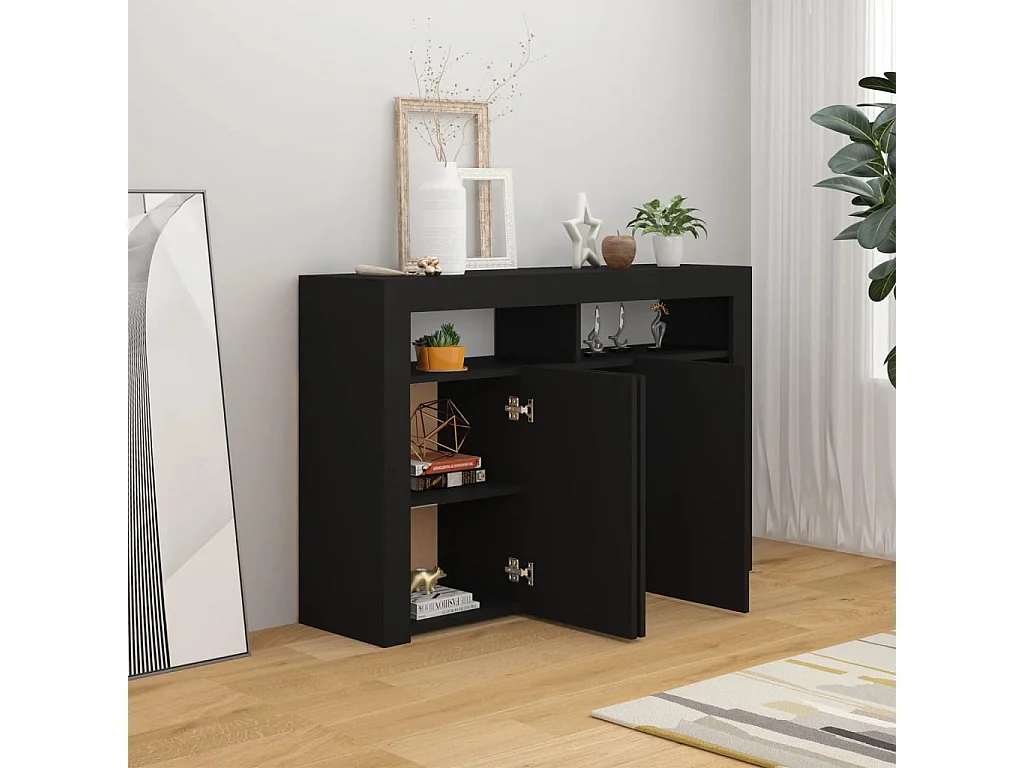 Aparador con luces LED negro 115,5x30x75 cm