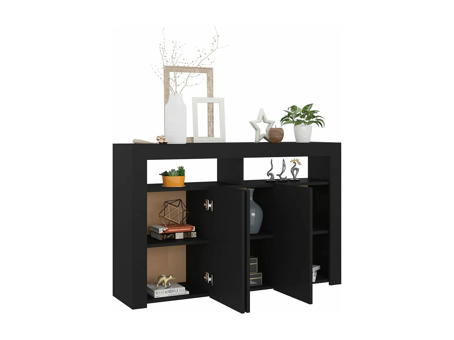 Aparador con luces LED negro 115,5x30x75 cm