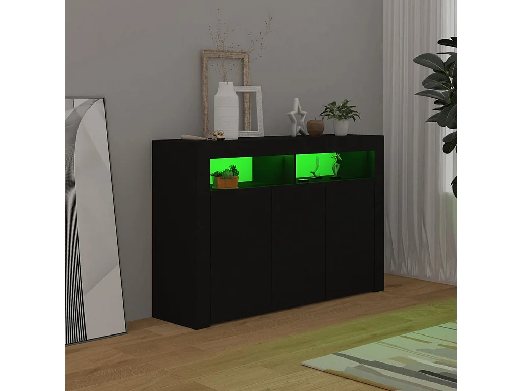 Aparador con luces LED negro 115,5x30x75 cm