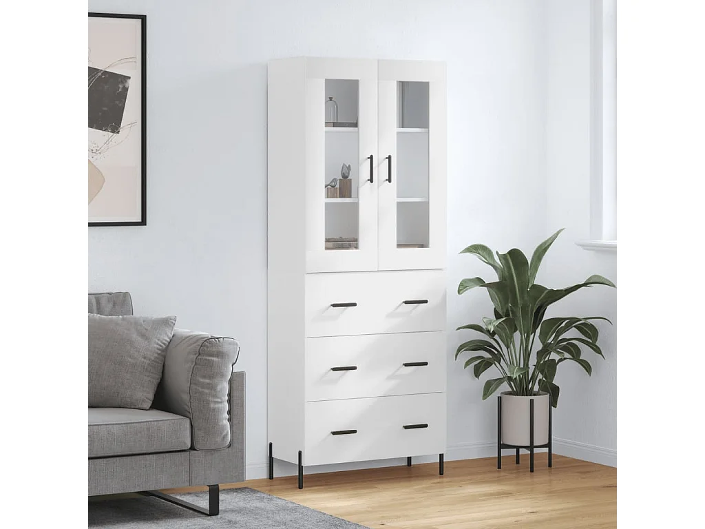 Buffet haut Blanc 69,5x34x180 cm Bois d'ingénierie